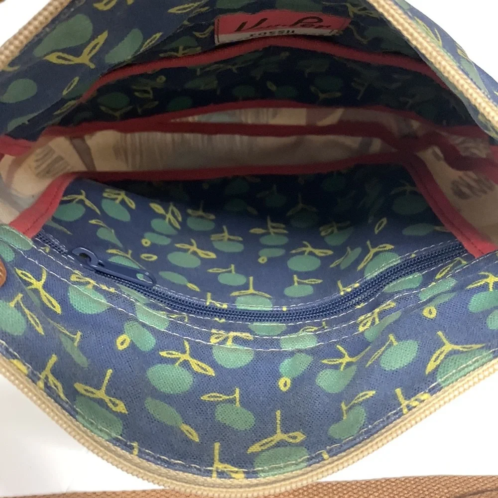 Fossil Key-Per Cross Body Bag Purse Hand Bag Floral Flowers Cream Blue Green
